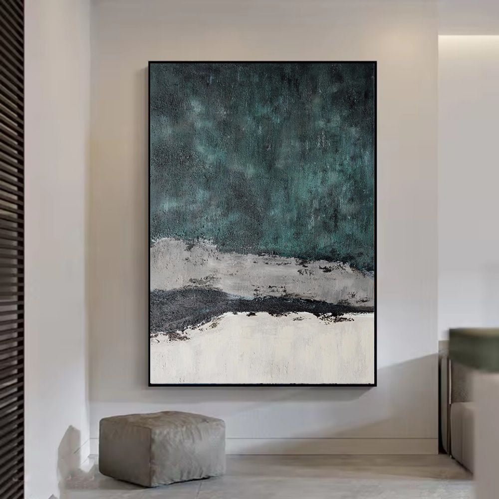 Grande peinture abstraite faite main vert rétro texture Wabi-sabi moderne salons - IVOIRART.COM