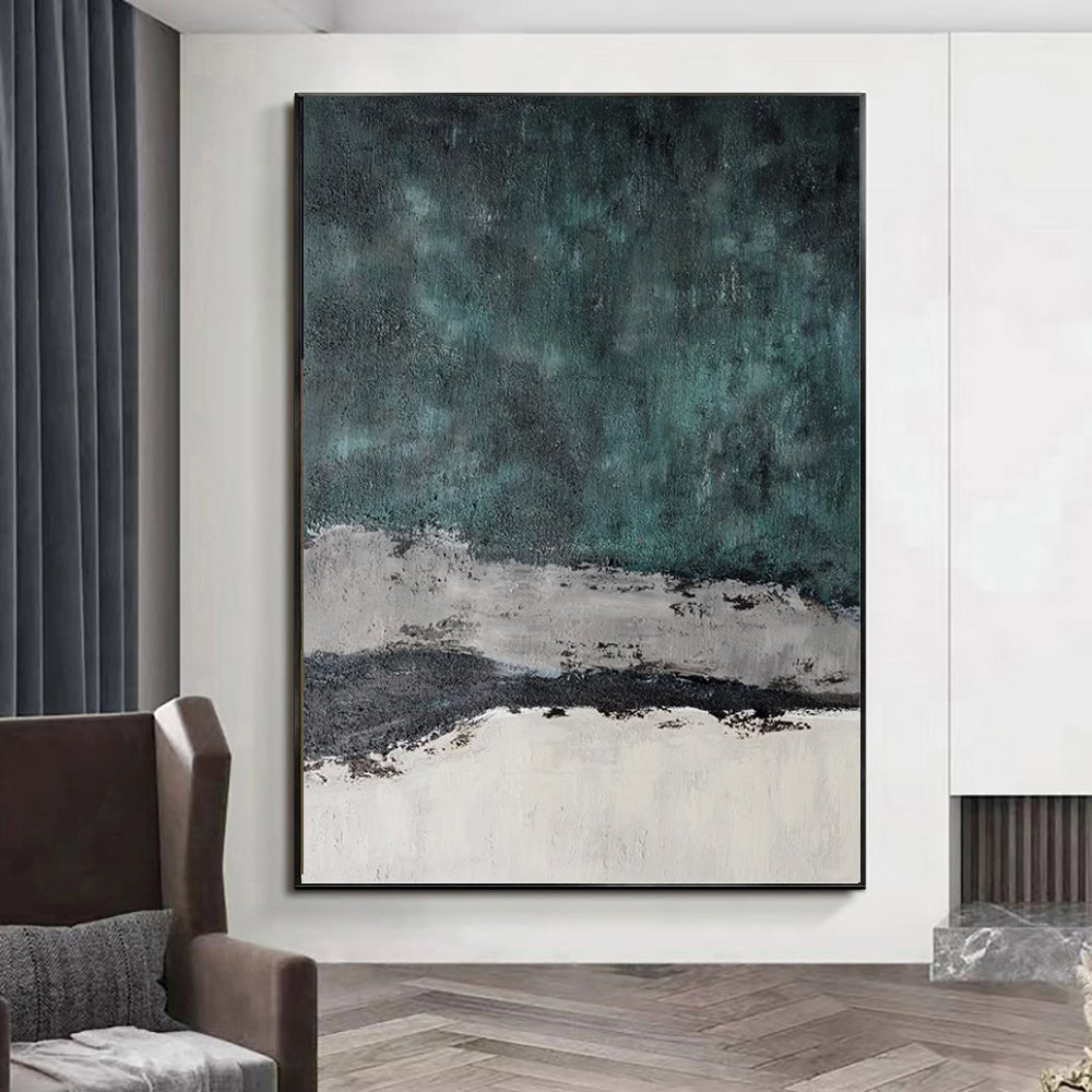 Grande peinture abstraite faite main vert rétro texture Wabi-sabi moderne salons - IVOIRART.COM