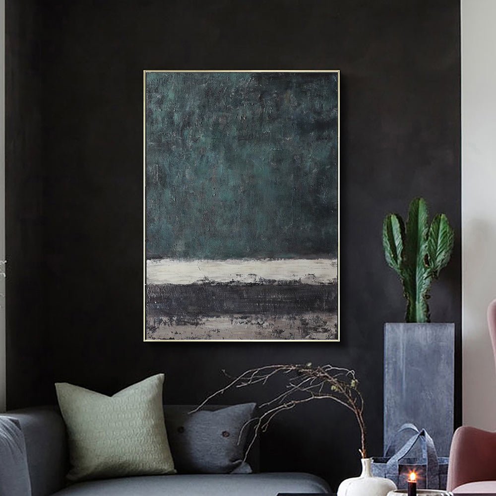 Grande peinture abstraite faite main vert rétro texture Wabi-sabi moderne salons - IVOIRART.COM