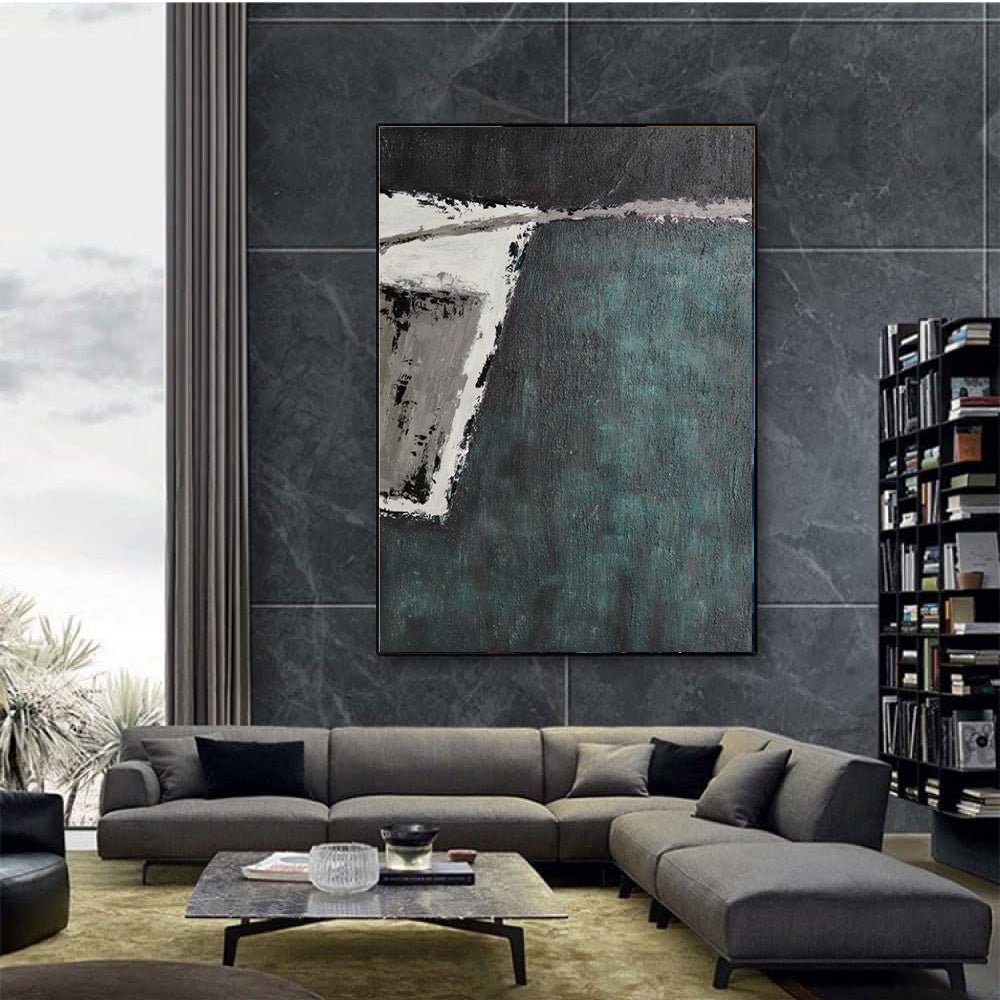 Grande peinture abstraite faite main vert rétro texture Wabi-sabi moderne salons - IVOIRART.COM