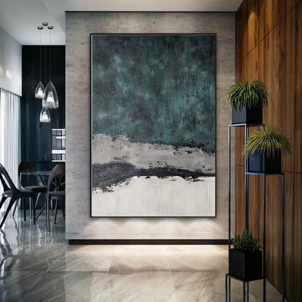 Grande peinture abstraite faite main vert rétro texture Wabi-sabi moderne salons - IVOIRART.COM