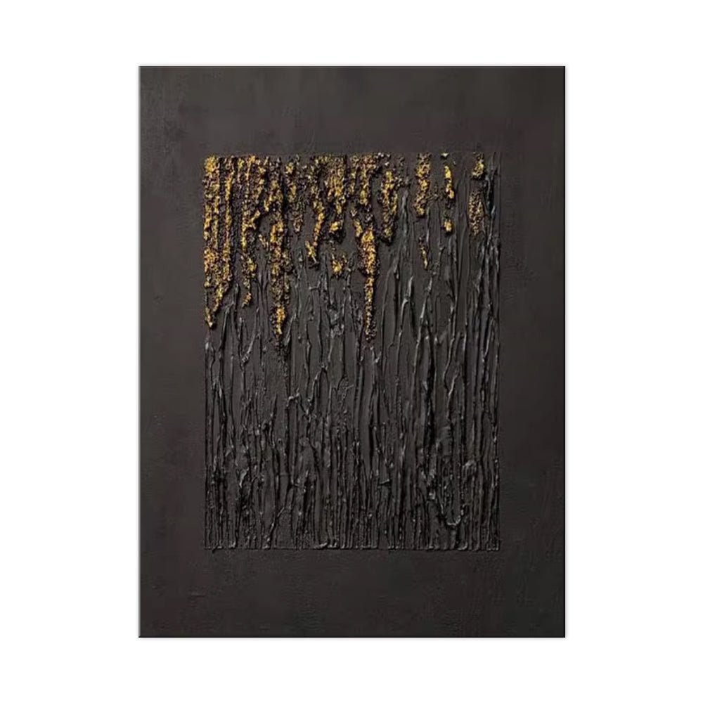 Grande peinture abstraite noire faite main avec texture dorée pour salon moderne - IVOIRART.COM