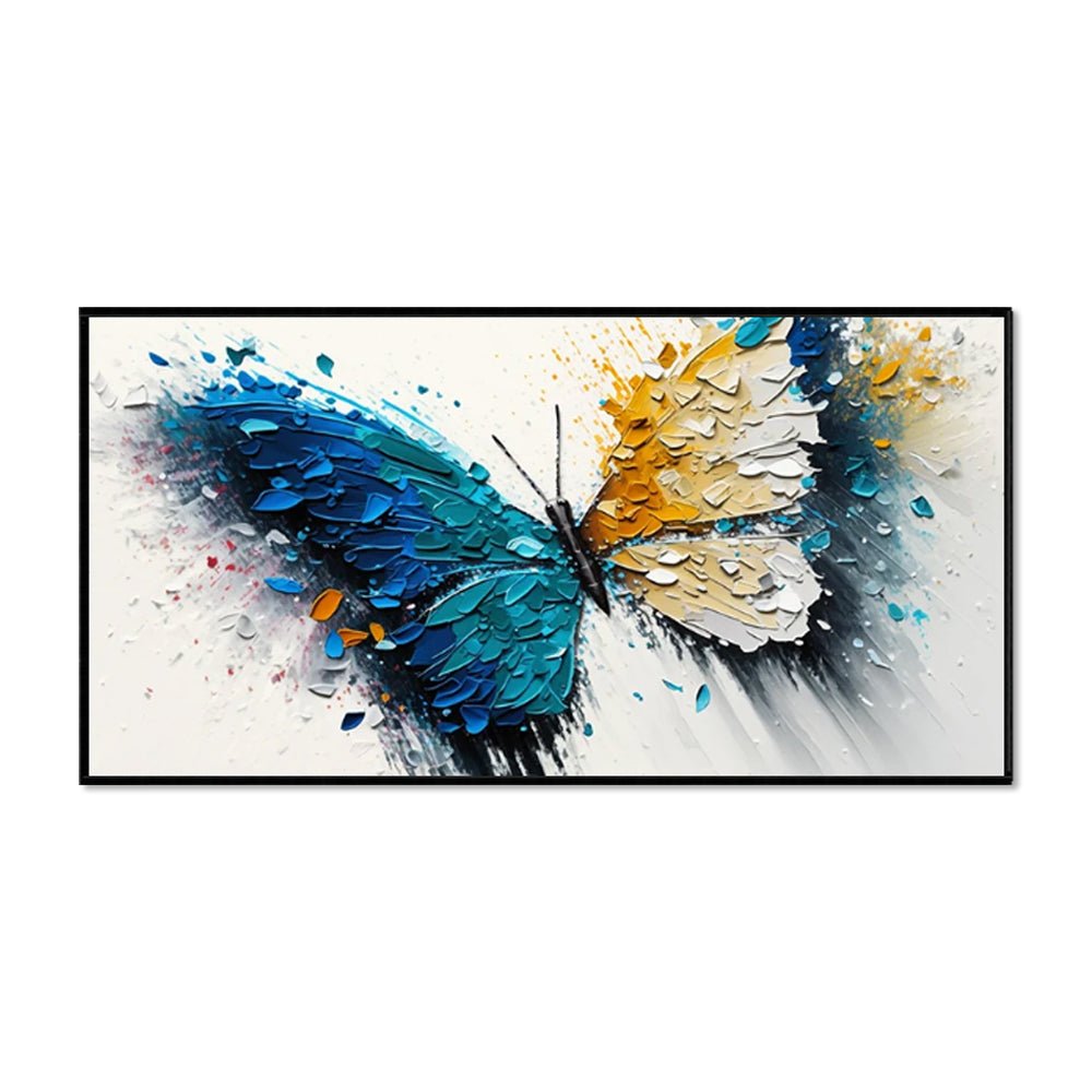 Grande toile abstraite peinte à la main papillon vibrant déco murale pour salon. - IVOIRART.COM