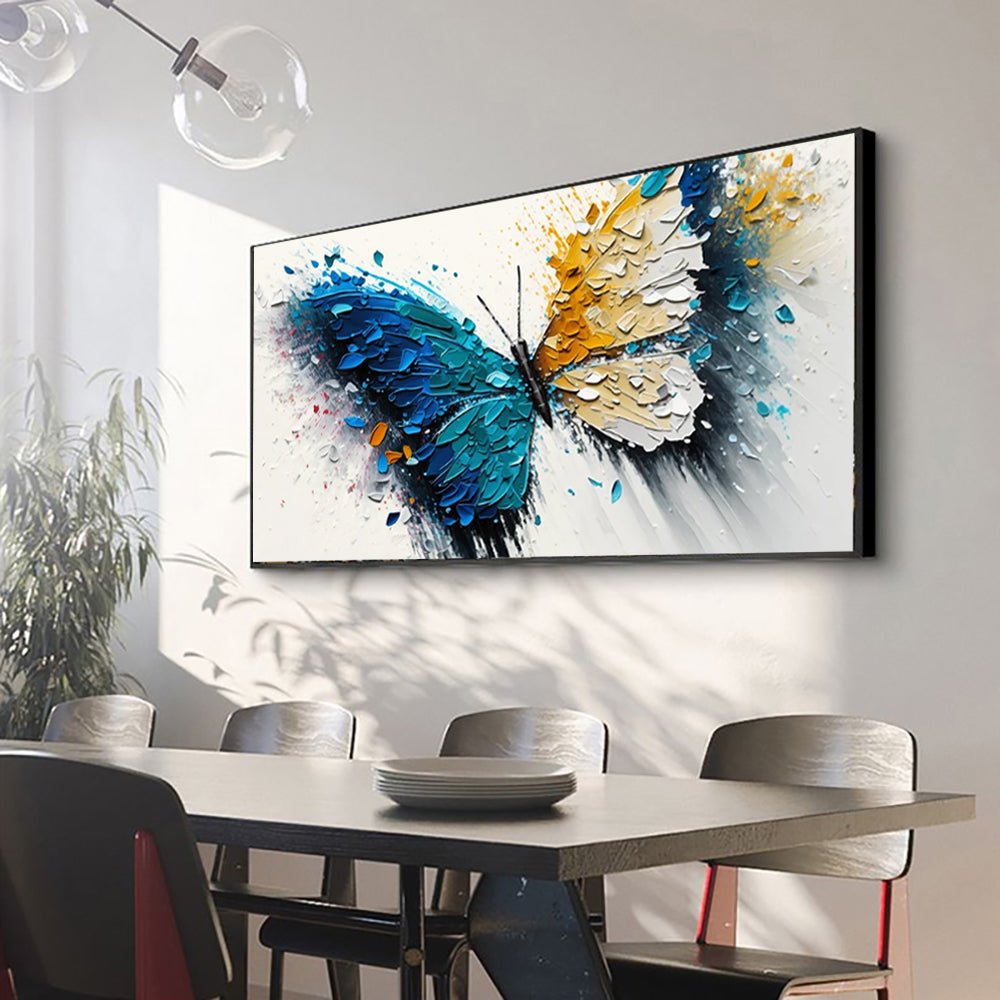 Grande toile abstraite peinte à la main papillon vibrant déco murale pour salon. - IVOIRART.COM