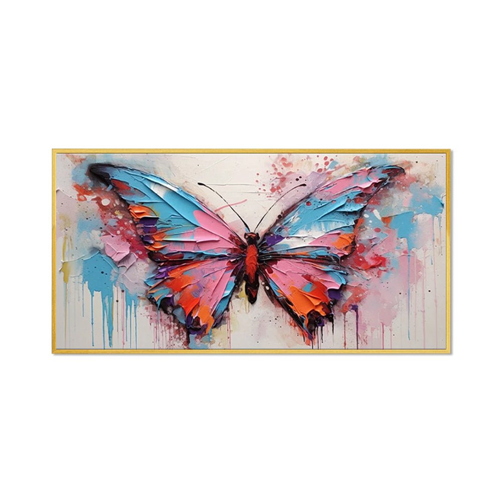 Grande toile abstraite peinte à la main papillon vibrant déco murale pour salon. - IVOIRART.COM