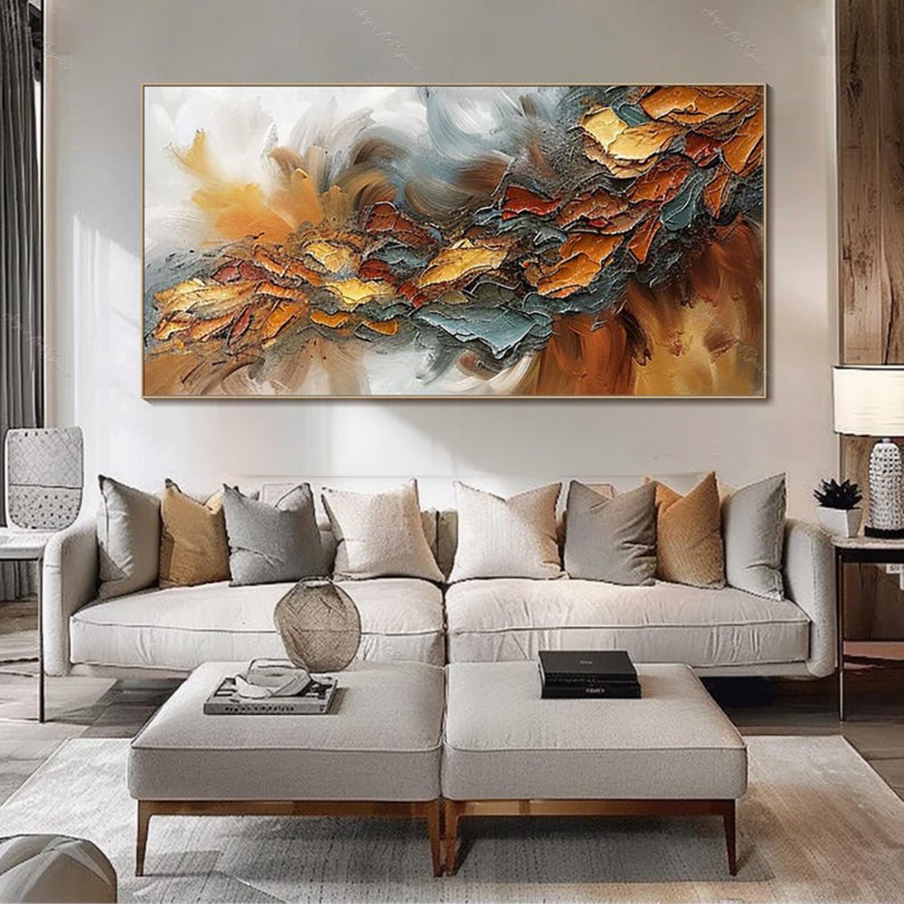 Grande toile peinte à la main, peinture à l'huile colorée | Art mural abstrait . - IVOIRART.COM