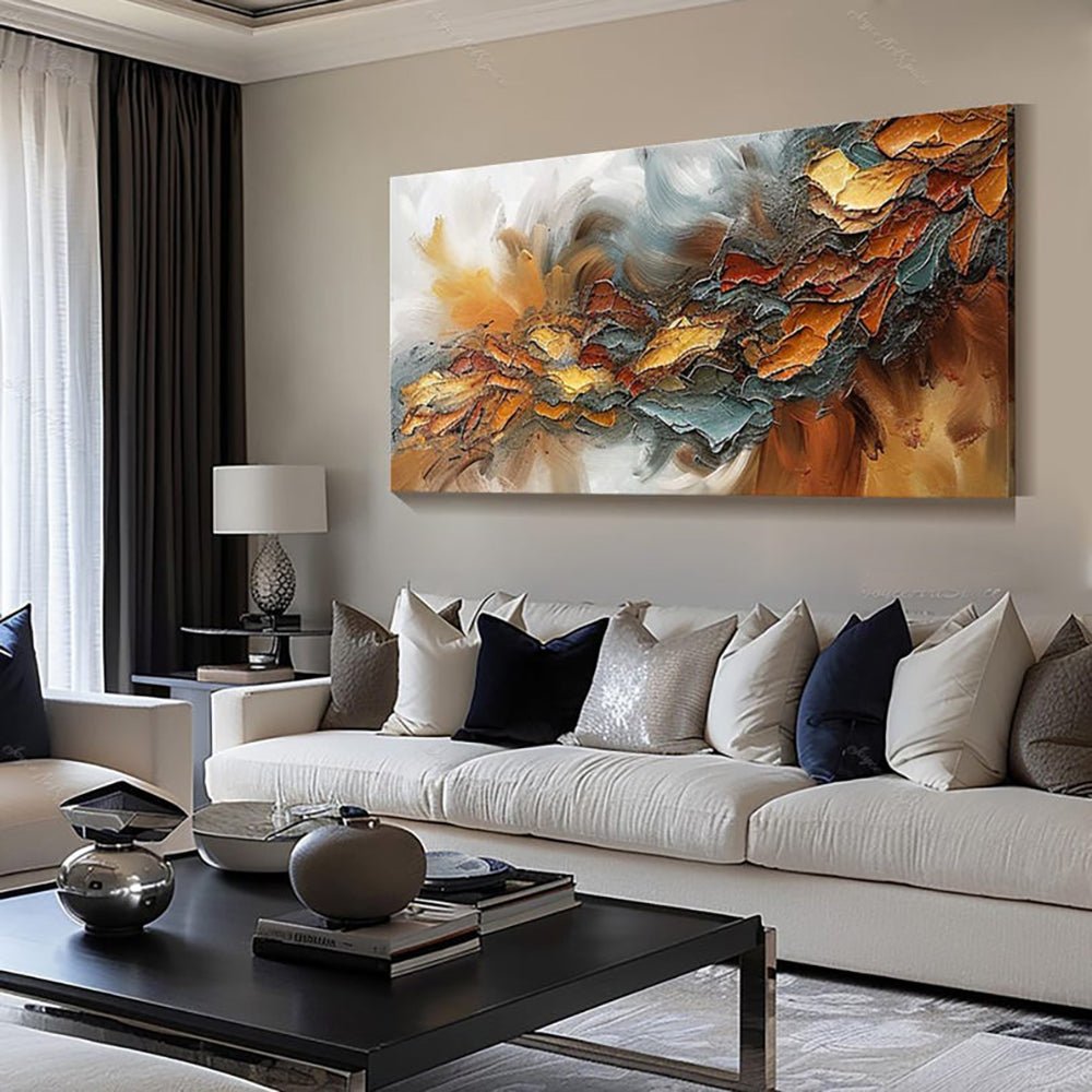 Grande toile peinte à la main, peinture à l'huile colorée | Art mural abstrait . - IVOIRART.COM