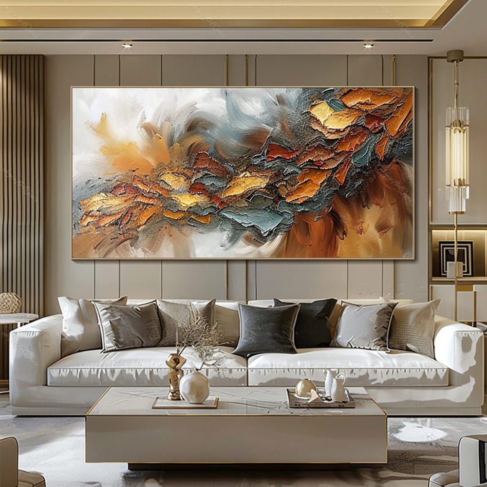 Grande toile peinte à la main, peinture à l'huile colorée | Art mural abstrait . - IVOIRART.COM