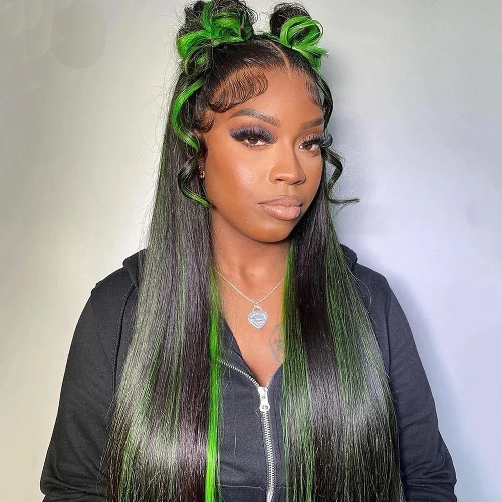 Green Highlight Straight Hair Lace Wig - IVOIRART.COM