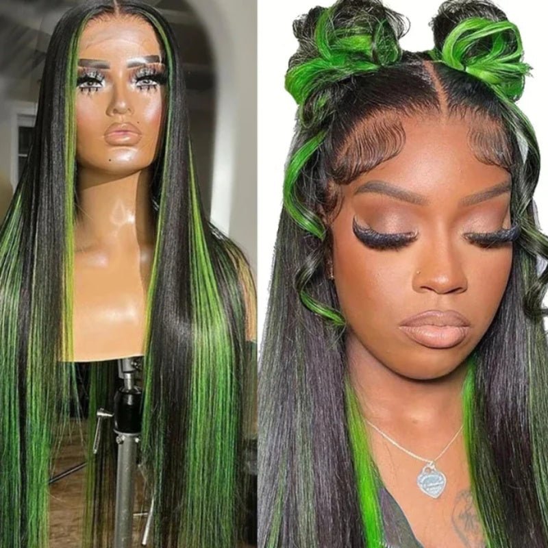 Green Highlight Straight Hair Lace Wig - IVOIRART.COM