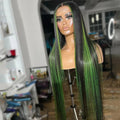 Green Highlight Straight Hair Lace Wig - IVOIRART.COM