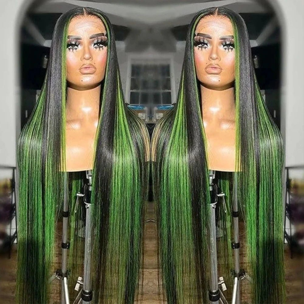 Green Highlight Straight Hair Lace Wig - IVOIRART.COM