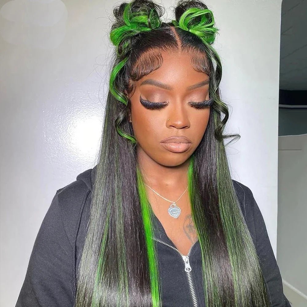 Green Highlight Straight Hair Lace Wig - IVOIRART.COM