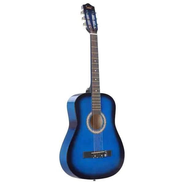 Guitare acoustique ronde bleue de 38 pouces avec médiators, cordes, capo, étui, accordeur et sangle - IVOIRART.COM