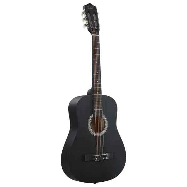 Guitare acoustique ronde noire mate de 38 pouces avec médiators, cordes, capo, étui, accordeur et sangle - IVOIRART.COM