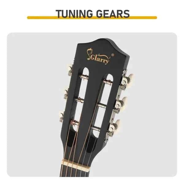 Guitare acoustique ronde noire mate de 38 pouces avec médiators, cordes, capo, étui, accordeur et sangle - IVOIRART.COM
