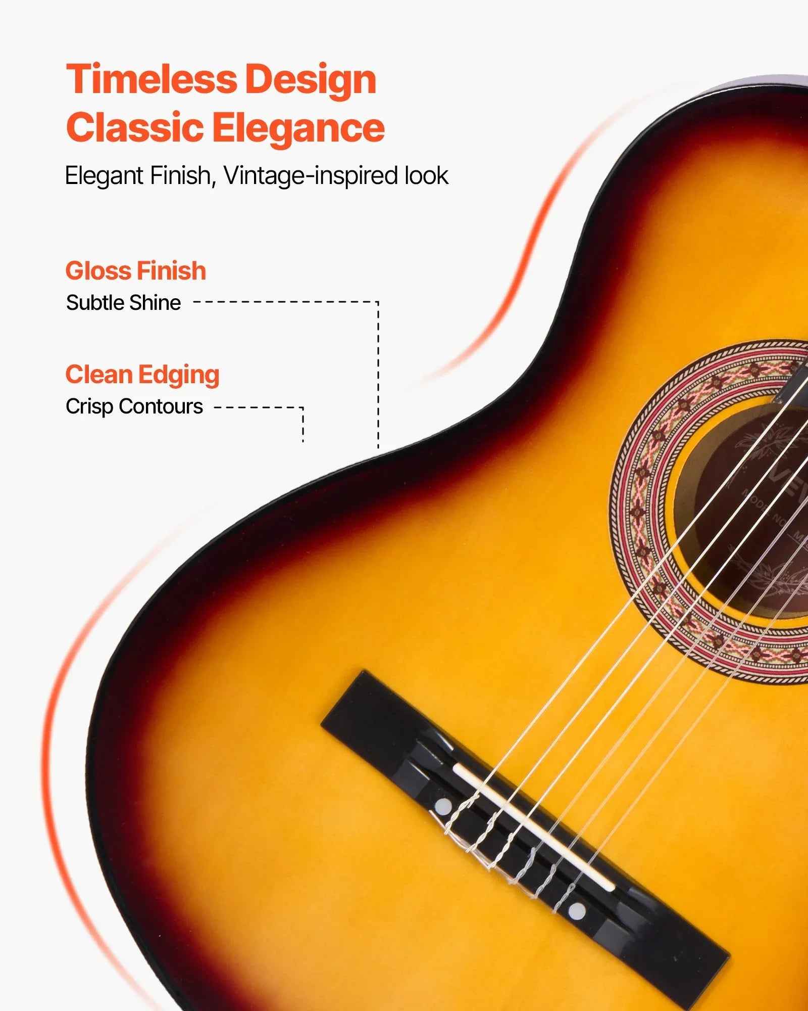 Guitare Classique 38 pouces – Kit de démarrage en bois pour débutants, cordes nylon, étui, sangle, accordeur, corde supplémentaire, médiator, Capo, bois tilleul, finition Sunburst - IVOIRART.COM