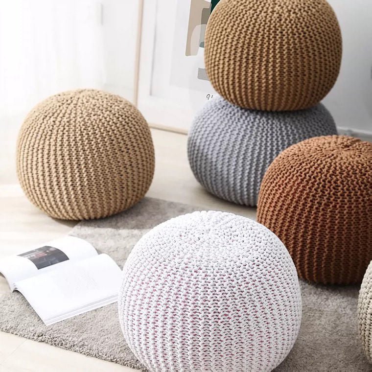 Handwoven Round Simple Round Ottoman Home Decor Ball Cushion Cover - IVOIRART.COM