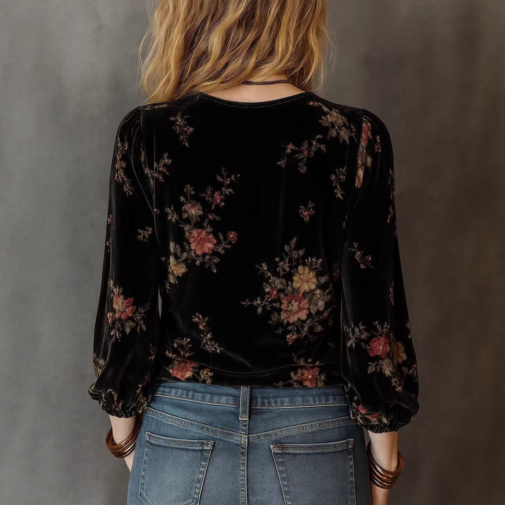 Haut ample en velours doré à manches longues pour femmes, élégant et confortable - IVOIRART.COM