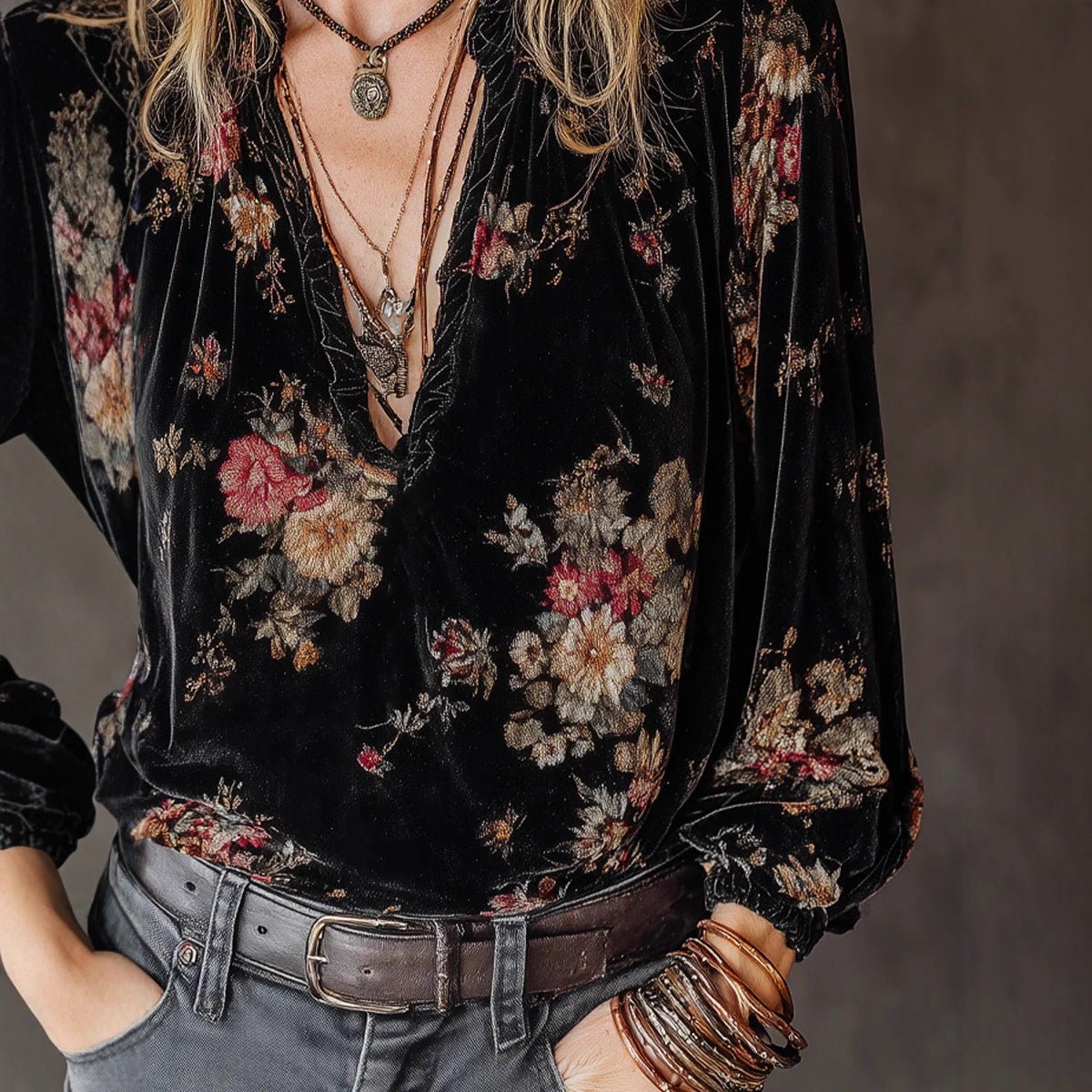 Haut ample en velours doré à manches longues pour femmes, élégant et confortable - IVOIRART.COM