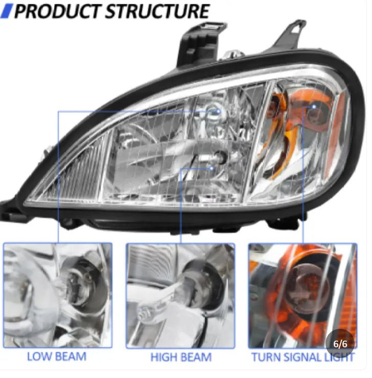 Headlight Assembly For 2004-2017 Freightliner Columbia Chrome Housing And Amber Reflective Headlights Left And Right Pairs Halogen Bulbs Included - IVOIRART.COM