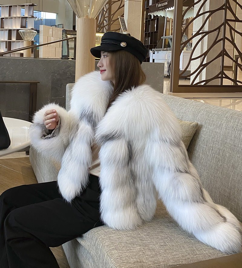 High End Marble Fox Fur Coat - IVOIRART.COM