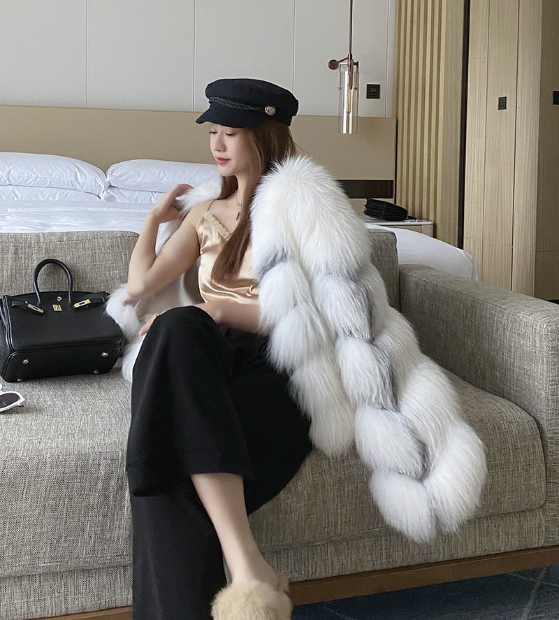 High End Marble Fox Fur Coat - IVOIRART.COM