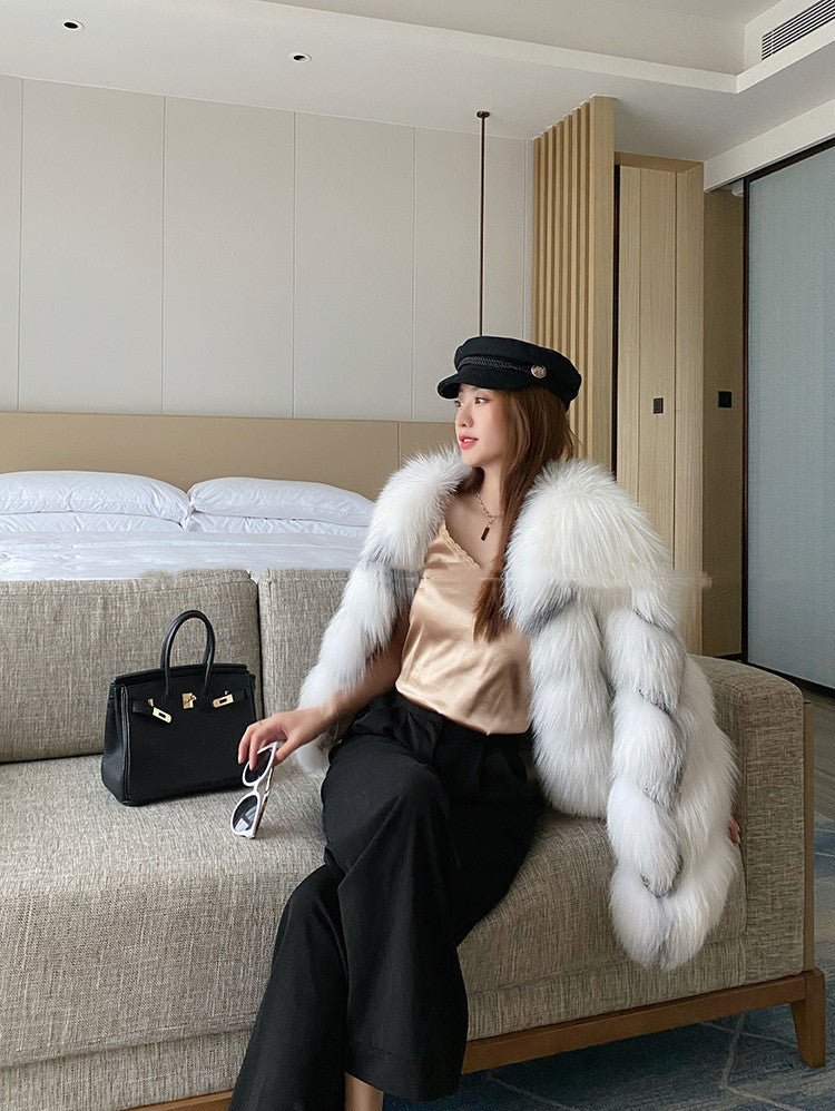 High End Marble Fox Fur Coat - IVOIRART.COM