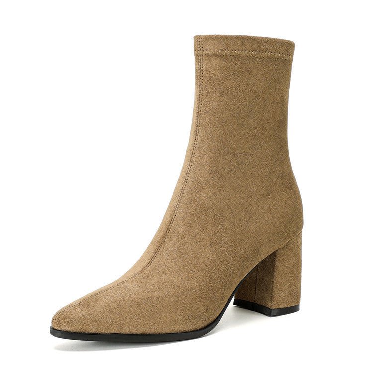 High Heel Stretch Side Zipper Thick Heel Thin Women's Boots - IVOIRART.COM