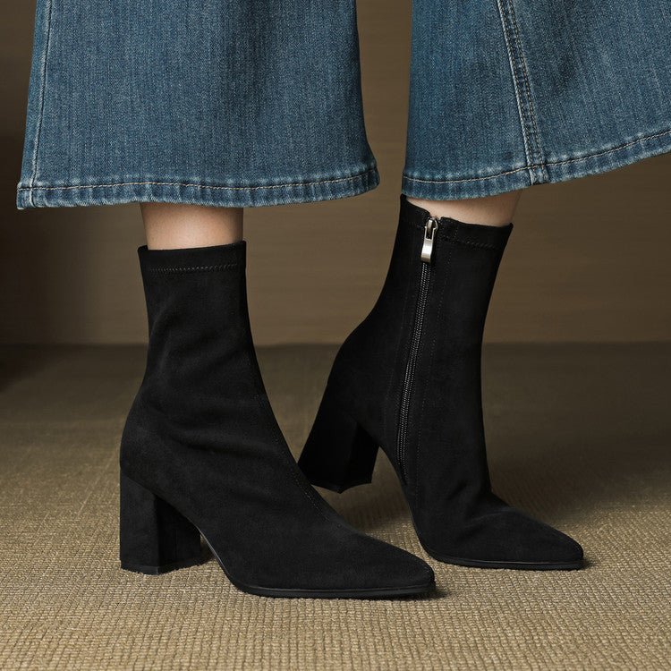 High Heel Stretch Side Zipper Thick Heel Thin Women's Boots - IVOIRART.COM