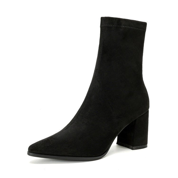 High Heel Stretch Side Zipper Thick Heel Thin Women's Boots - IVOIRART.COM