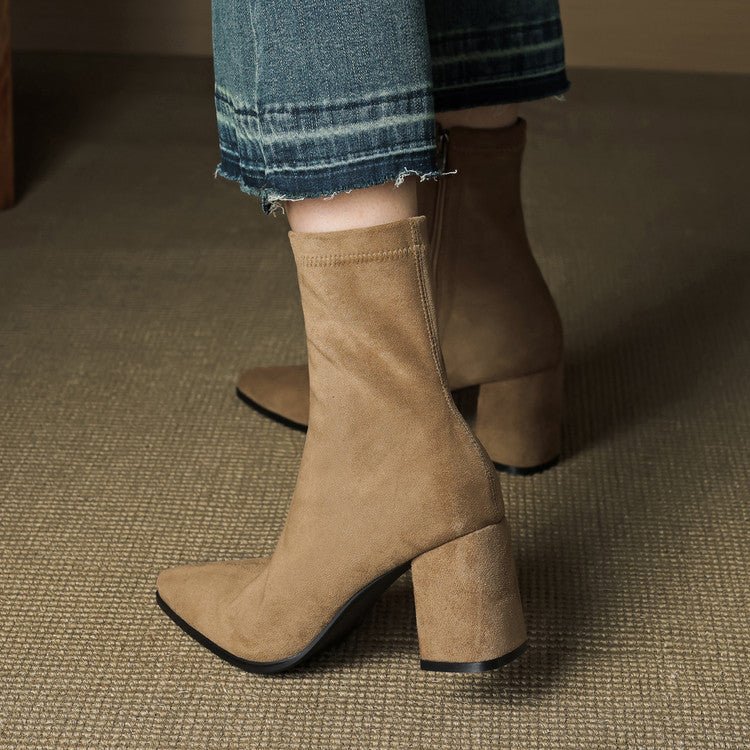 High Heel Stretch Side Zipper Thick Heel Thin Women's Boots - IVOIRART.COM