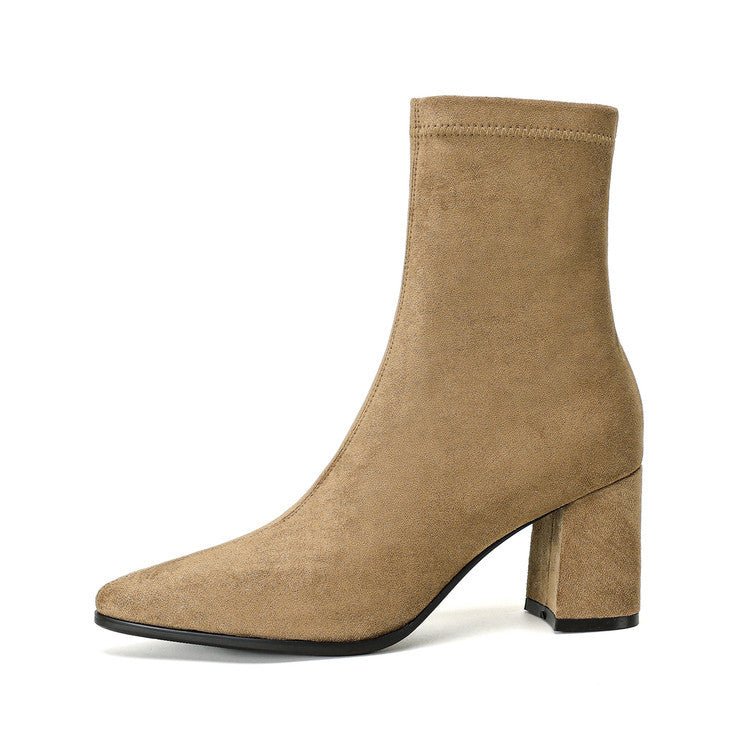 High Heel Stretch Side Zipper Thick Heel Thin Women's Boots - IVOIRART.COM
