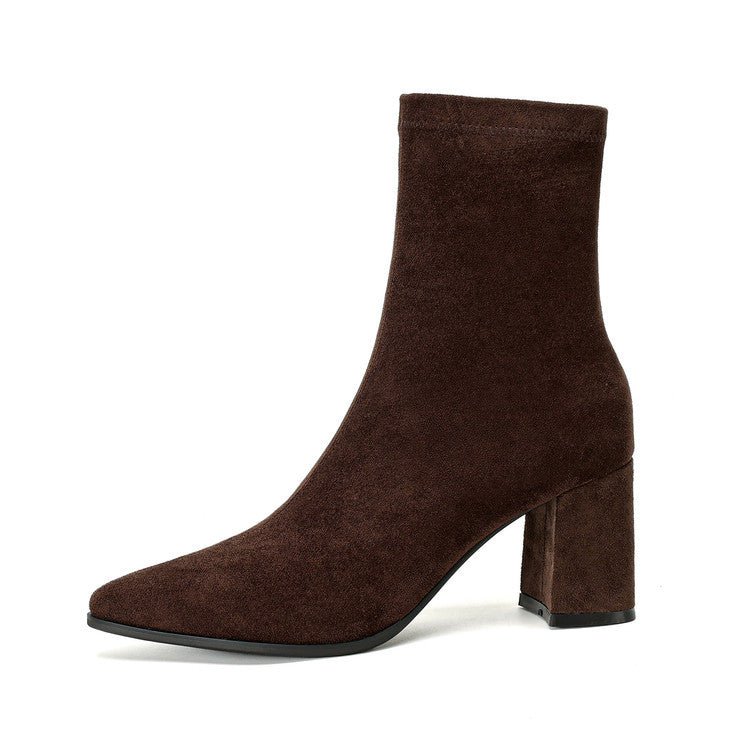 High Heel Stretch Side Zipper Thick Heel Thin Women's Boots - IVOIRART.COM