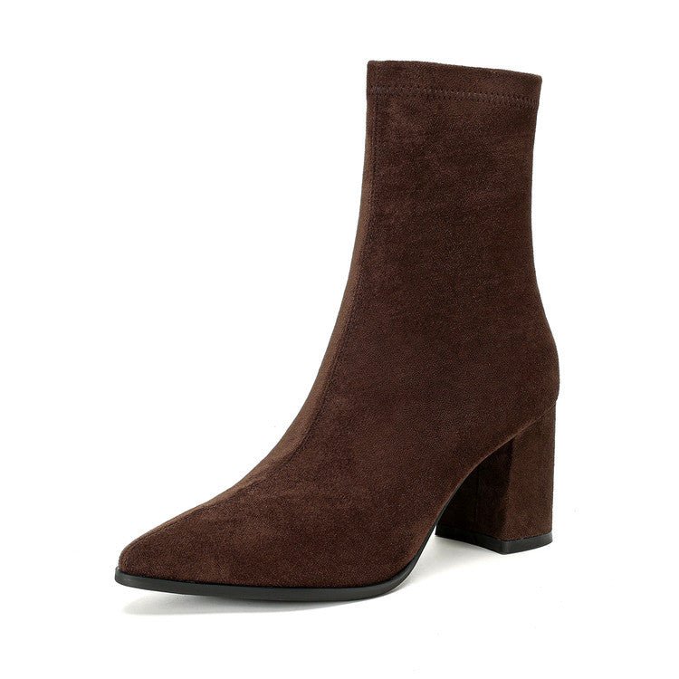 High Heel Stretch Side Zipper Thick Heel Thin Women's Boots - IVOIRART.COM