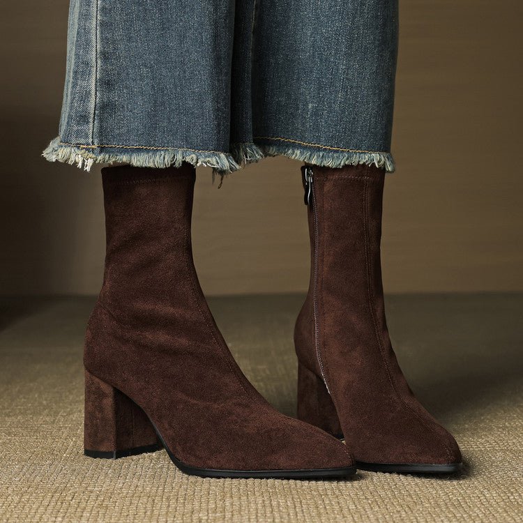 High Heel Stretch Side Zipper Thick Heel Thin Women's Boots - IVOIRART.COM
