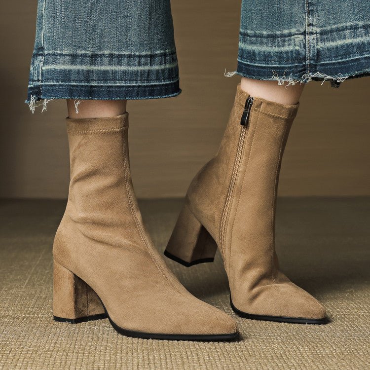 High Heel Stretch Side Zipper Thick Heel Thin Women's Boots - IVOIRART.COM