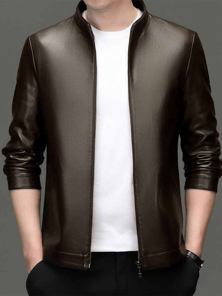 High Quality Leather Jacket Men's Stand Collar Coat - IVOIRART.COM