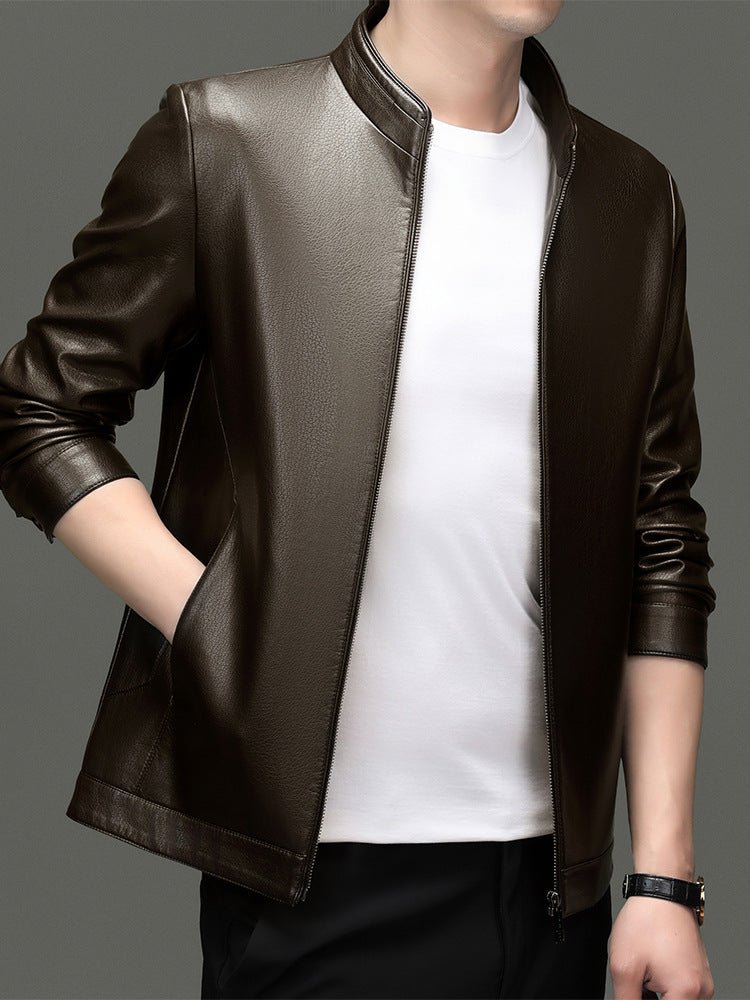 High Quality Leather Jacket Men's Stand Collar Coat - IVOIRART.COM