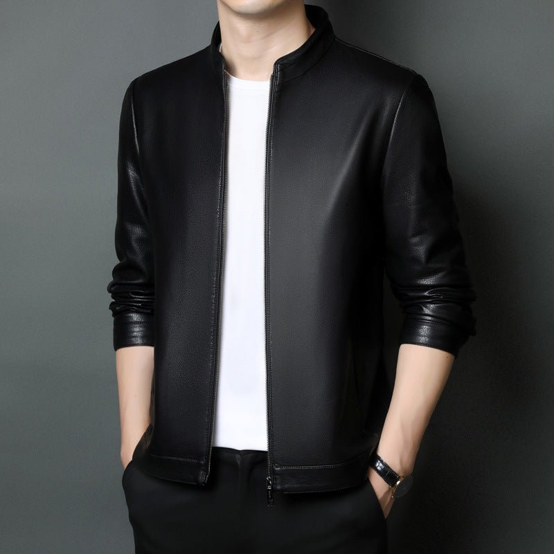 High Quality Leather Jacket Men's Stand Collar Coat - IVOIRART.COM