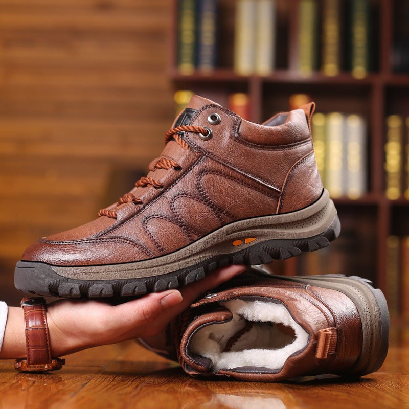 High top leather shoes anti slip men's snow boots - IVOIRART.COM