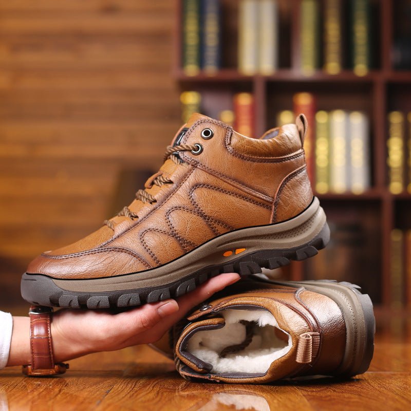 High top leather shoes anti slip men's snow boots - IVOIRART.COM