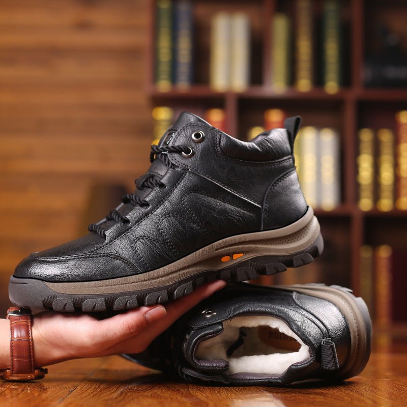 High top leather shoes anti slip men's snow boots - IVOIRART.COM