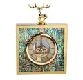 Horloge décorative carré métal doré tête de cerf nacre - support et pendule chic - IVOIRART.COM