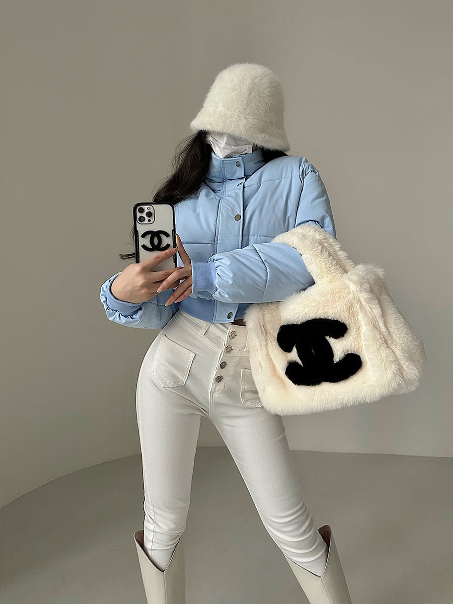 Hot Girl Fashionable Stand Collar Zipper Elastic And Waisted Warm Quilted Jacket Short Cotton Coat Women - IVOIRART.COM
