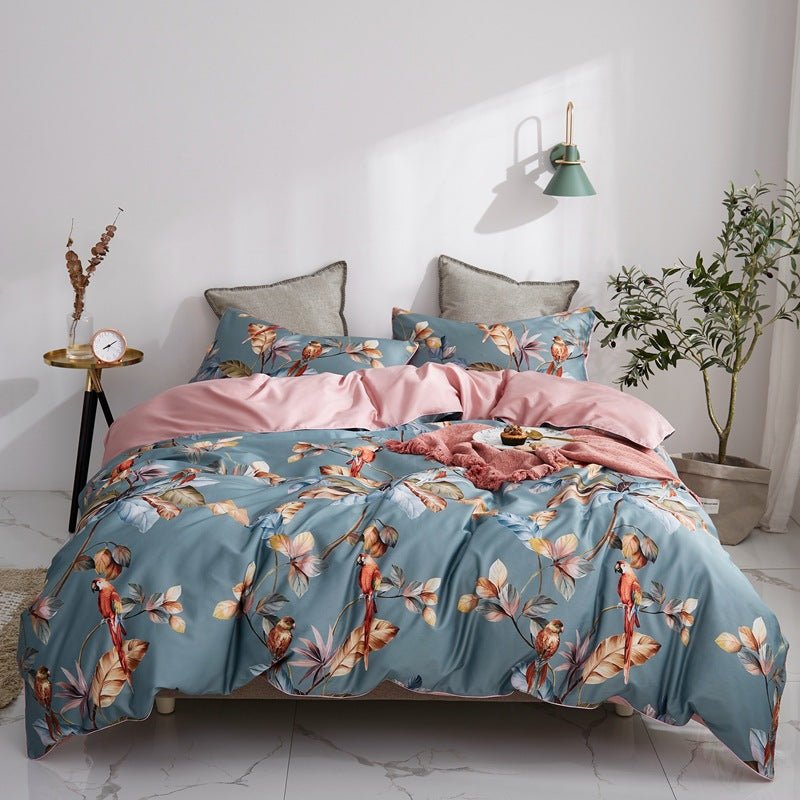 Housse de Couette en Satin Coton Long Fibre Quatre Pièces avec Drap - IVOIRART.COM