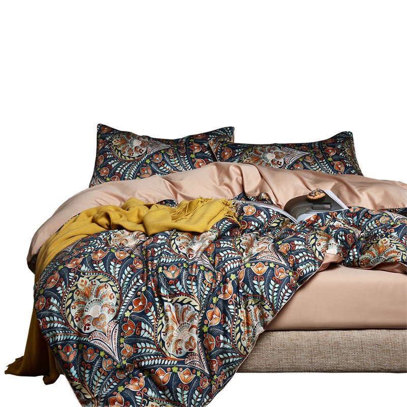 Housse de Couette en Satin Coton Long Fibre Quatre Pièces avec Drap - IVOIRART.COM