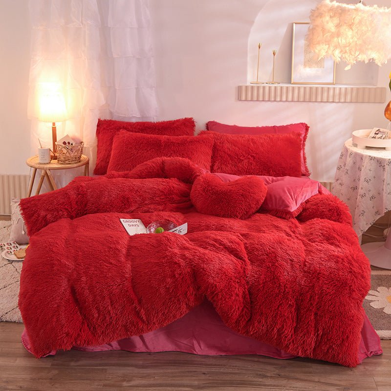 Housse de Couette Luxe en Polaire Épaisse Reine Roi Hiver Chaude avec Taies d'Oreiller - IVOIRART.COM