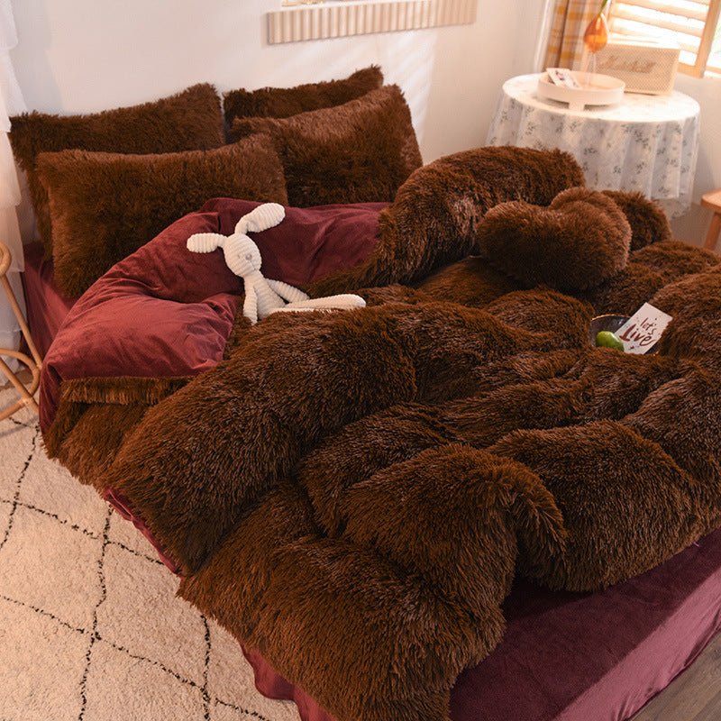 Housse de Couette Luxe en Polaire Épaisse Reine Roi Hiver Chaude avec Taies d'Oreiller - IVOIRART.COM