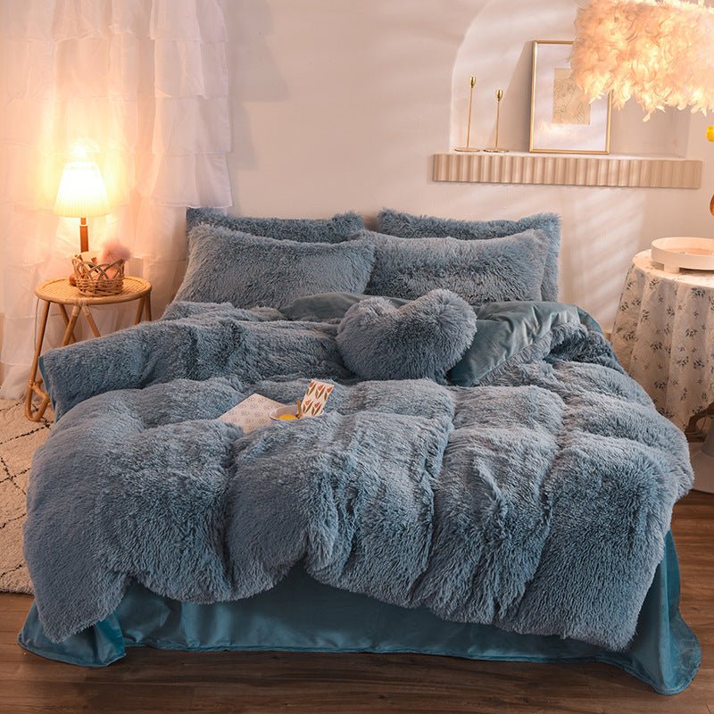 Housse de Couette Luxe en Polaire Épaisse Reine Roi Hiver Chaude avec Taies d'Oreiller - IVOIRART.COM